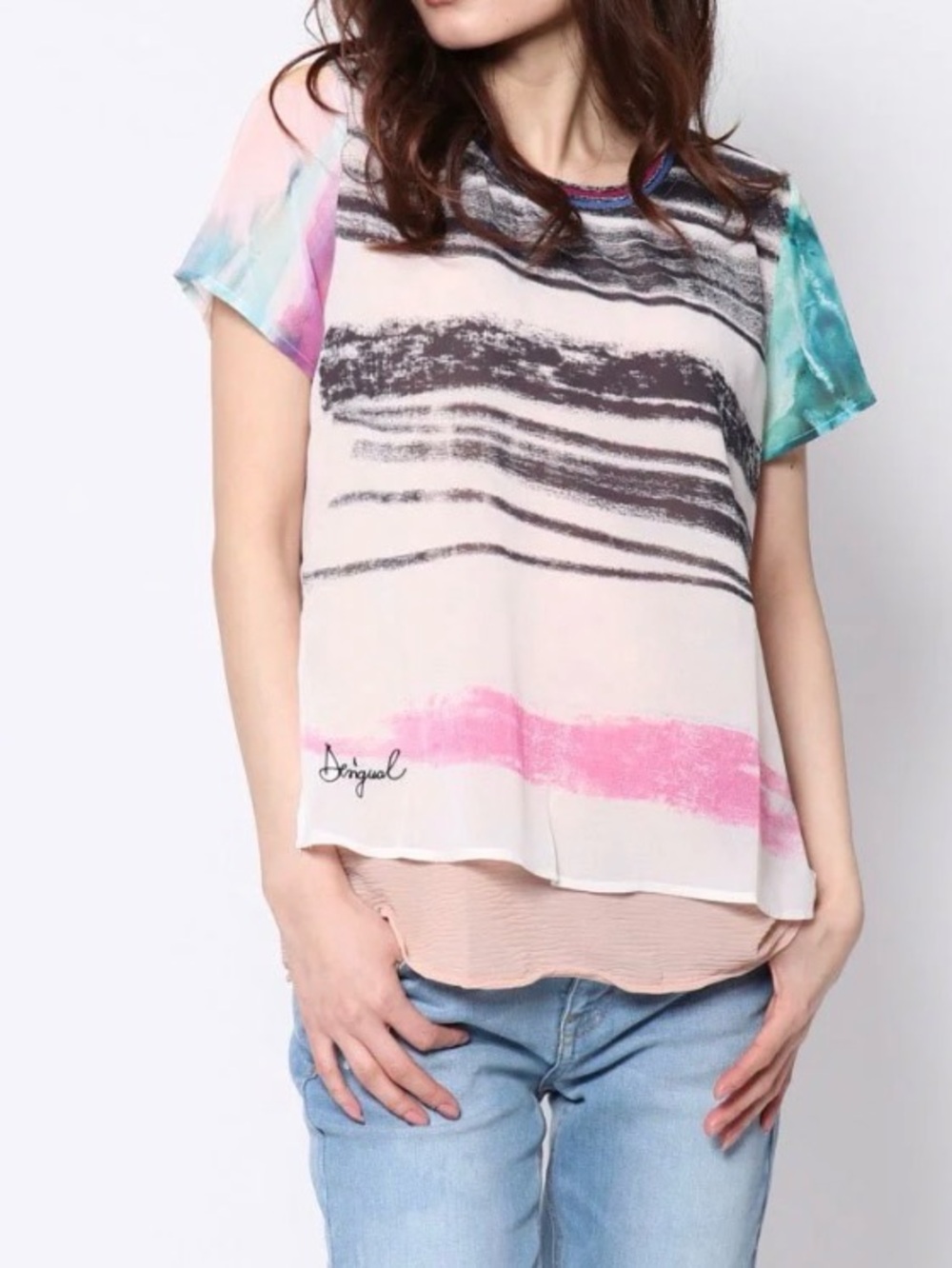 Desigual Maia Multi Coloured Layered Tunic Top medium new with tag